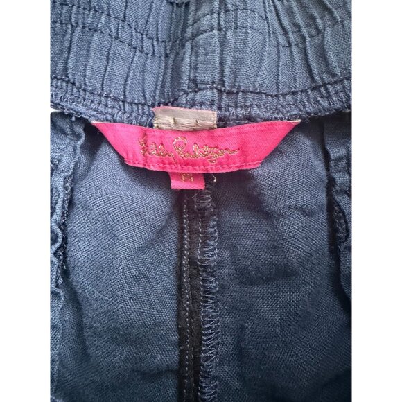 LILLY PULITZER Navy Blue 100% Linen Shorts Size Medium - Picture 2 of 8